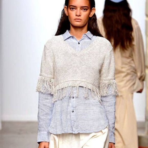 Creatures of Comfort Fringe V Neck Sweater Kendall Jenner - Picture 5 of 10